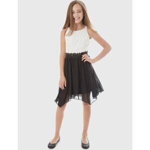 BCX Big Girls Contrast Sequin Lace black and white Dress Size 12